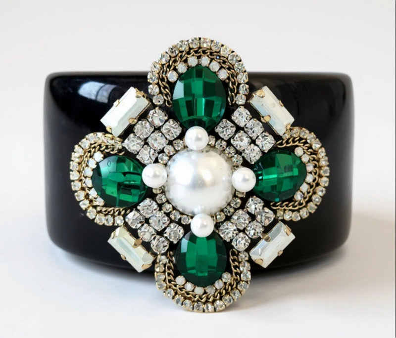 Black and Green Jeweled Cuff Bracelet