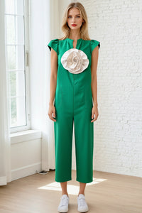 Green Sleeveless Jumper with Detachable 3D Flower