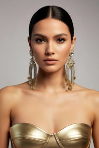 Gold and Silver Starburst Chandelier Earrings