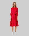Red 3D Flower Long Sleeve Dress