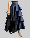 Long Navy Ruffle Tiered Skirt