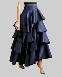 Long Navy Ruffle Tiered Skirt