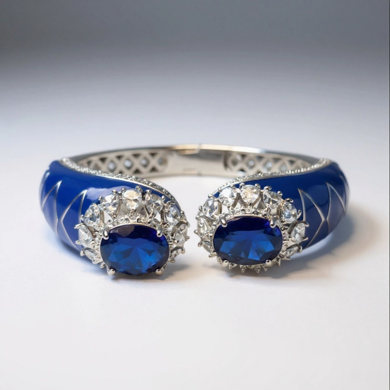 Blue Diamond Enamel Cuff Bracelet