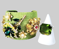 Light Green Flower Cuff and Sterling Silver Ring