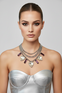 Silver and Purple Crystal Chain Necklace
