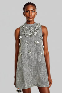 Gray Sleeveless 3D Flower Dress