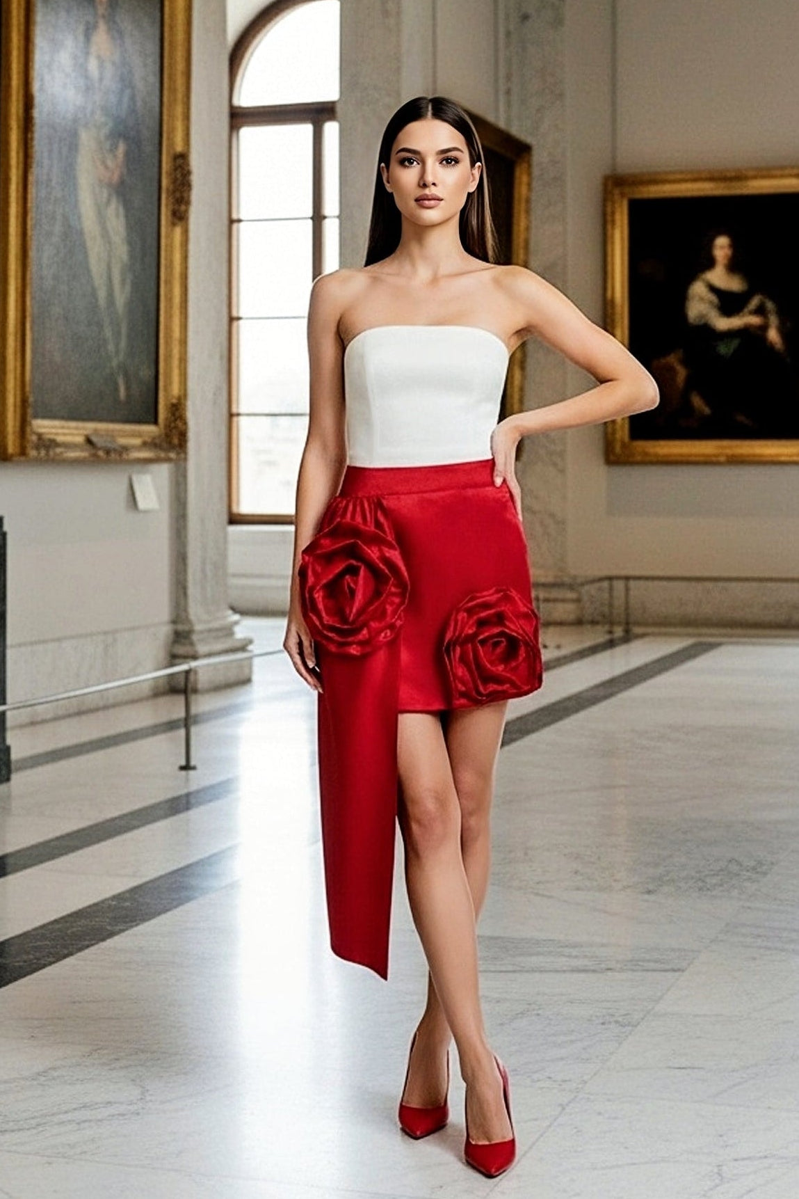 Red 3D Flower Mini Skirt