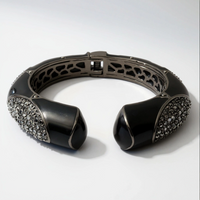 Black Enamel Crystal Pave Cuff Bracelet