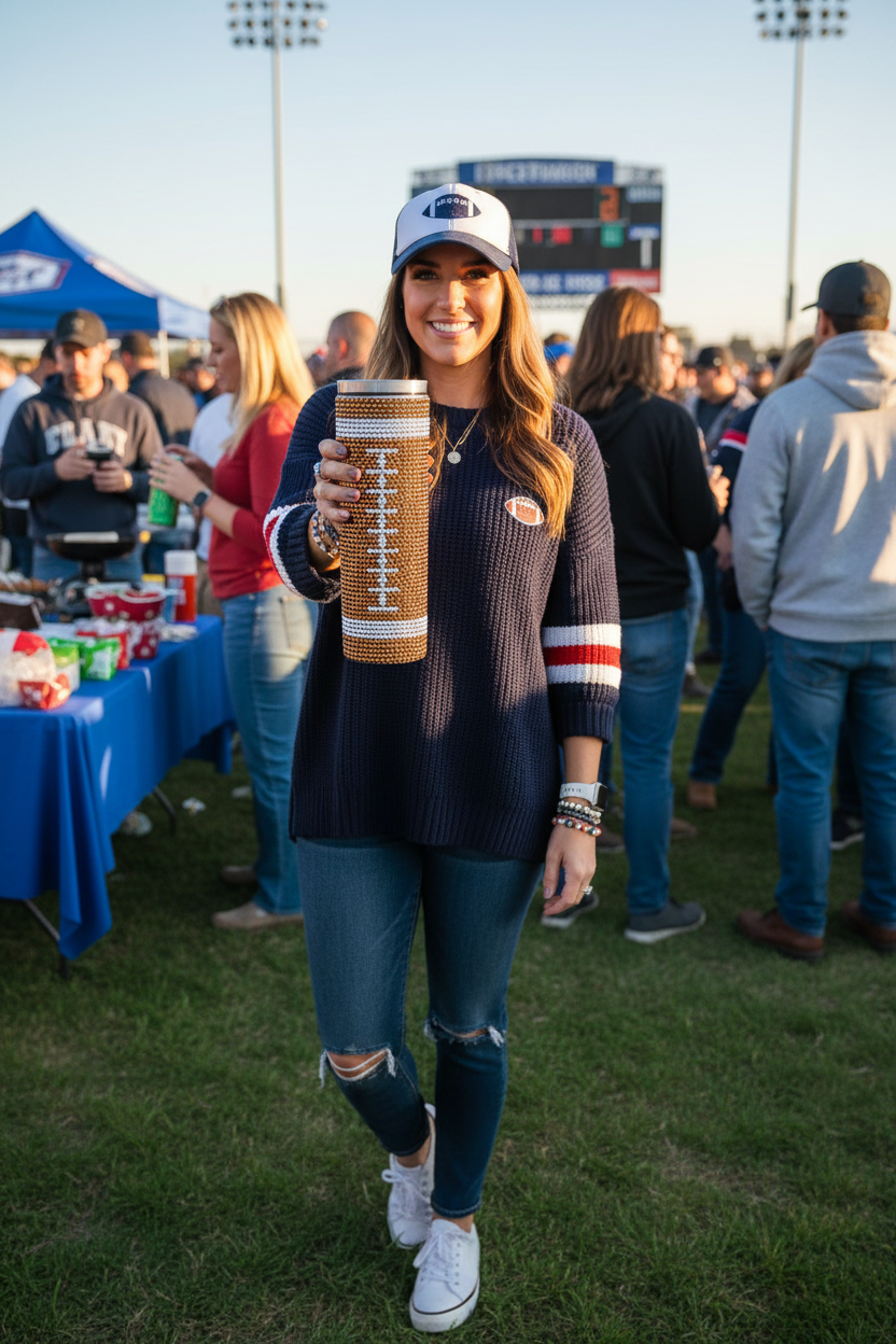 Gold Sequin Football Tumbler - 20 oz