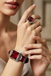 Sterling Silver Red Corundum Bracelet and Ring