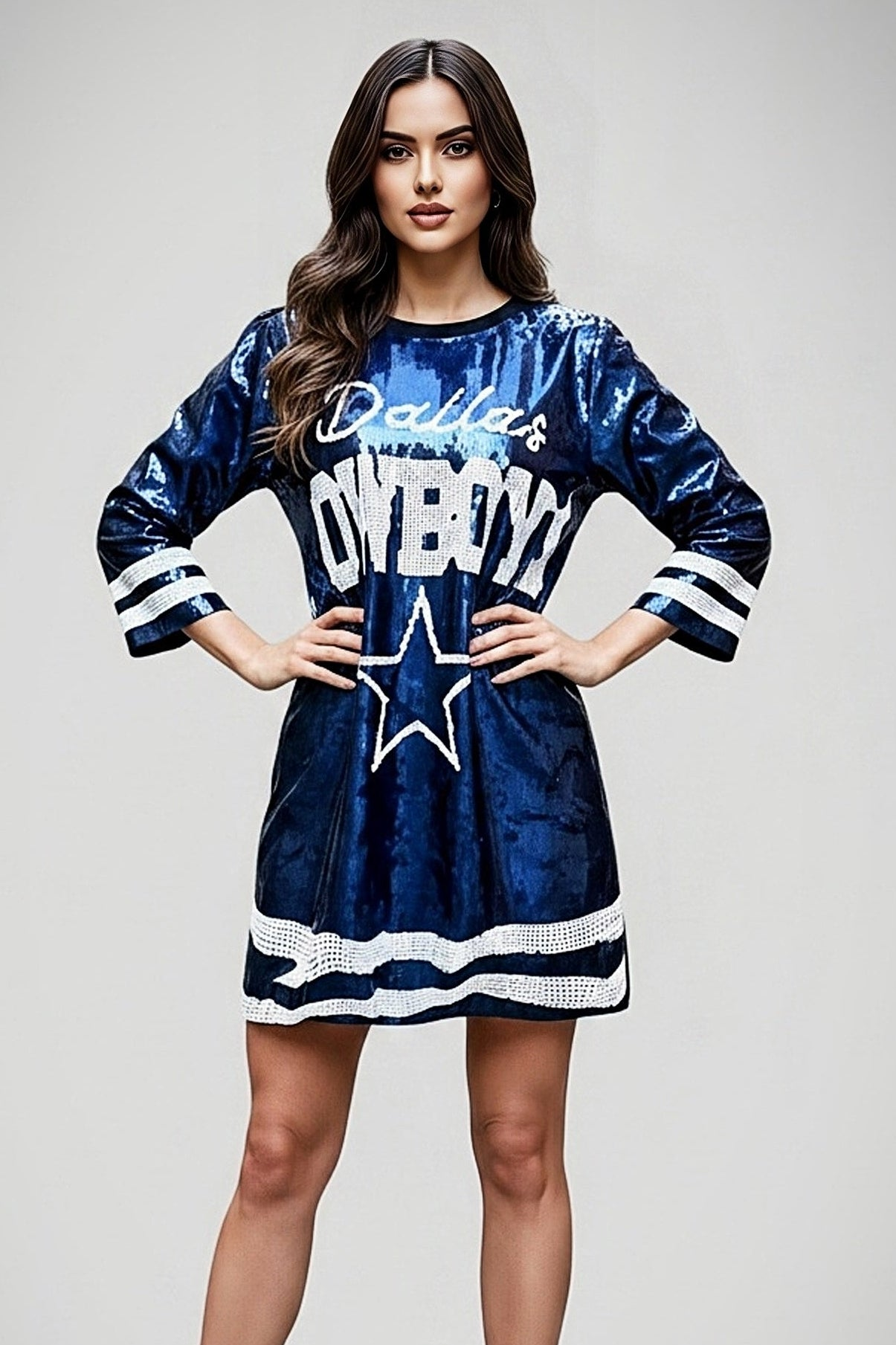 Dallas Cowboys Blue Sequin Shirt Dress