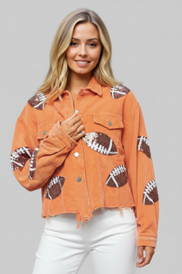 Burnt Orange Corduroy Sequin Football Jacket