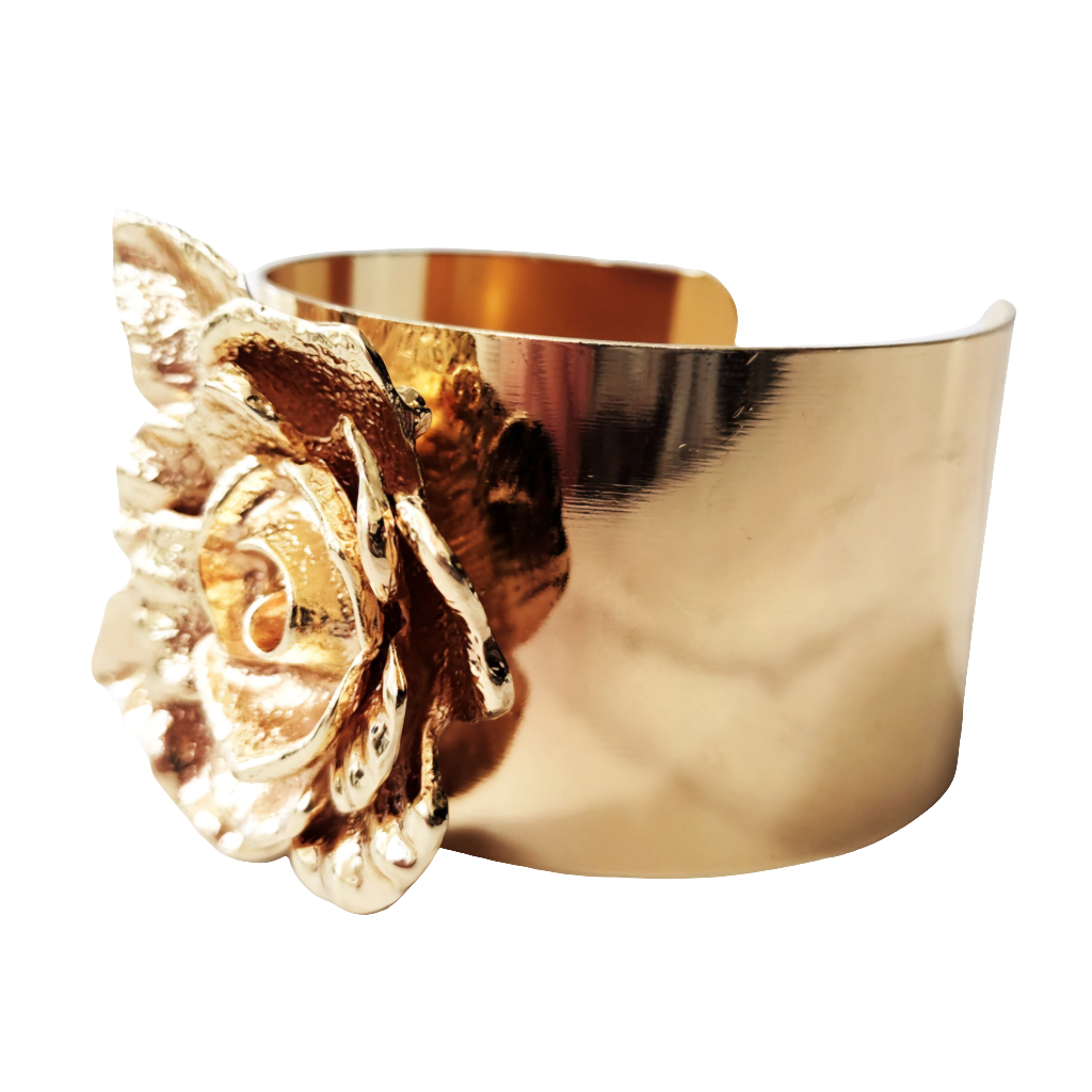 Gold 3D Flower Cuff Bracelet