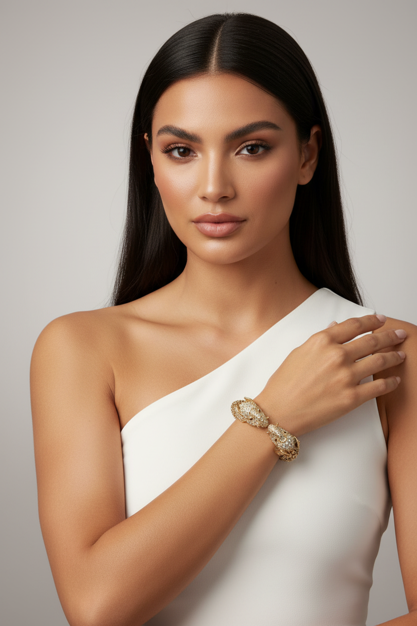 Gold Double Elephant Head Cuff Bracelet
