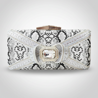 Gray Snakeskin Crystal Embellished Bow Clutch