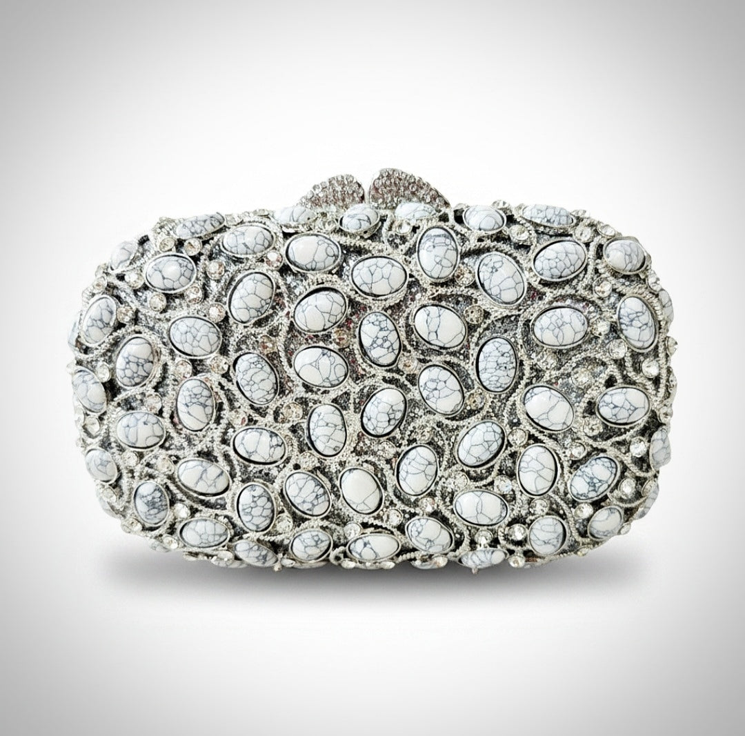 White and Silver Marble Clutch