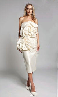Cream 3D Flower Dress