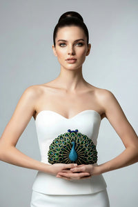 Blue and Green Crystal Peacock Clutch