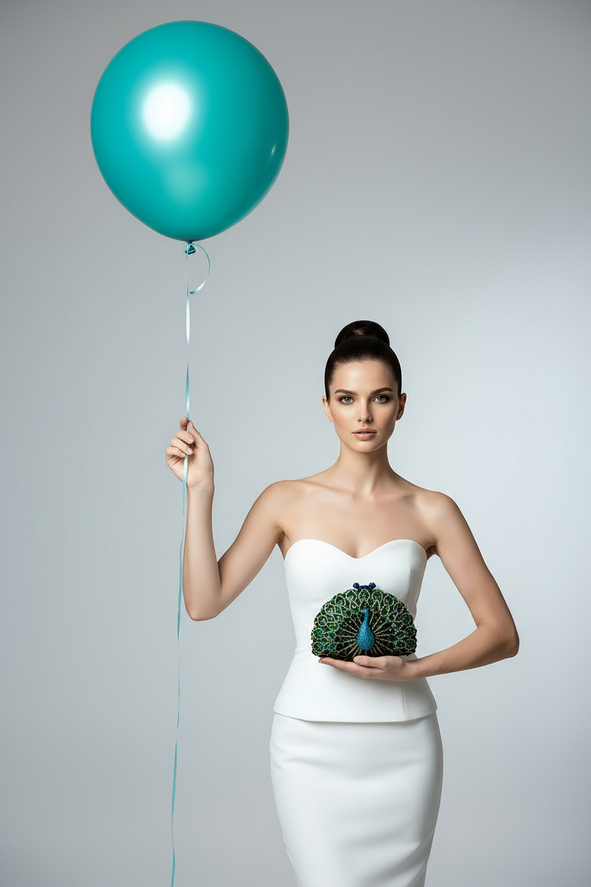 Blue and Green Crystal Peacock Clutch