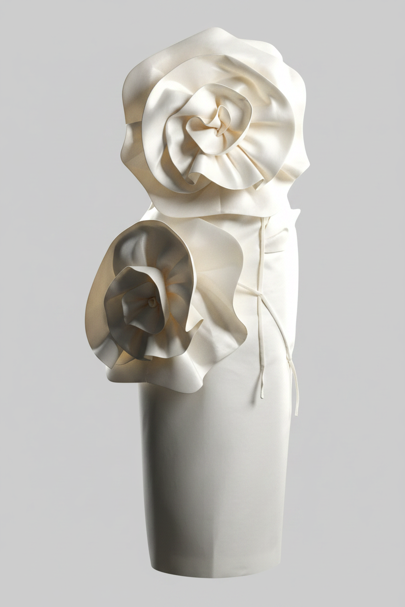 Cream 3D Flower Dress