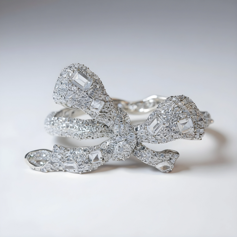 Sterling Silver Diamond Bow Bangle and Diamond Ring