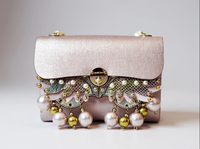 Pink Leather Pearl Embellished Purse