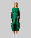 Green Long Sleeve 3D Flower Dress