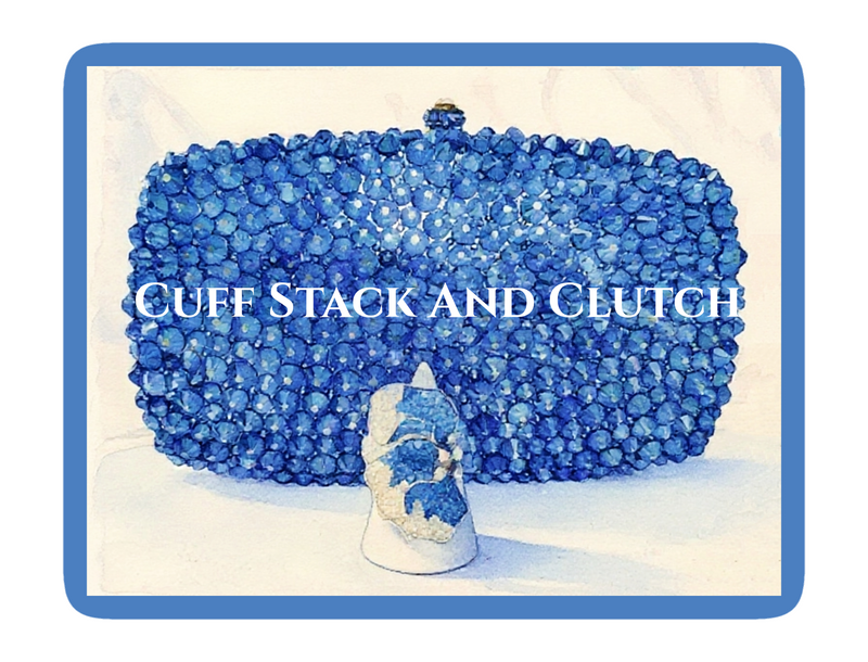 Blue Crystal Clutch and Sterling Silver Half Butterfly Ring