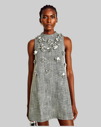 Gray Sleeveless 3D Flower Dress