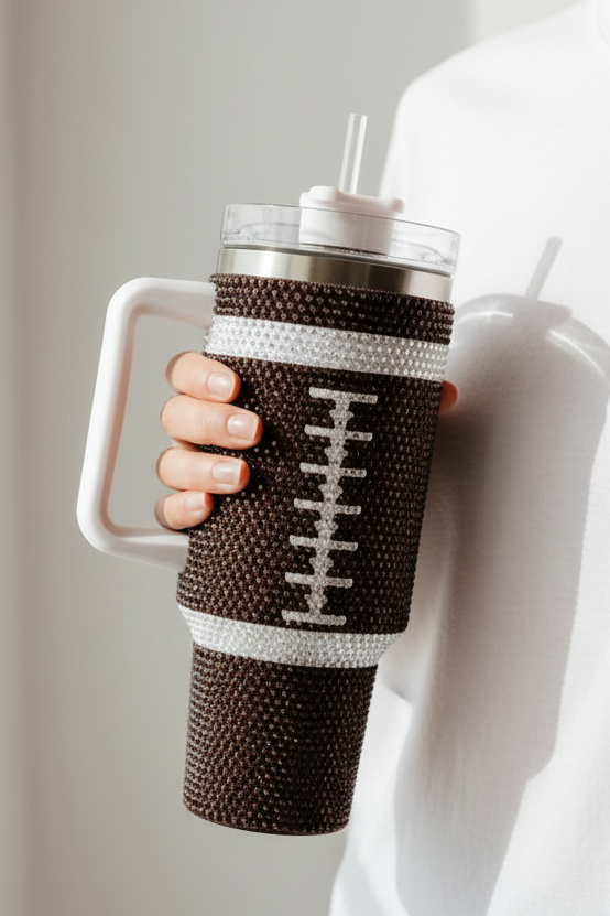 Brown Crystal Football Tumbler, 40 oz
