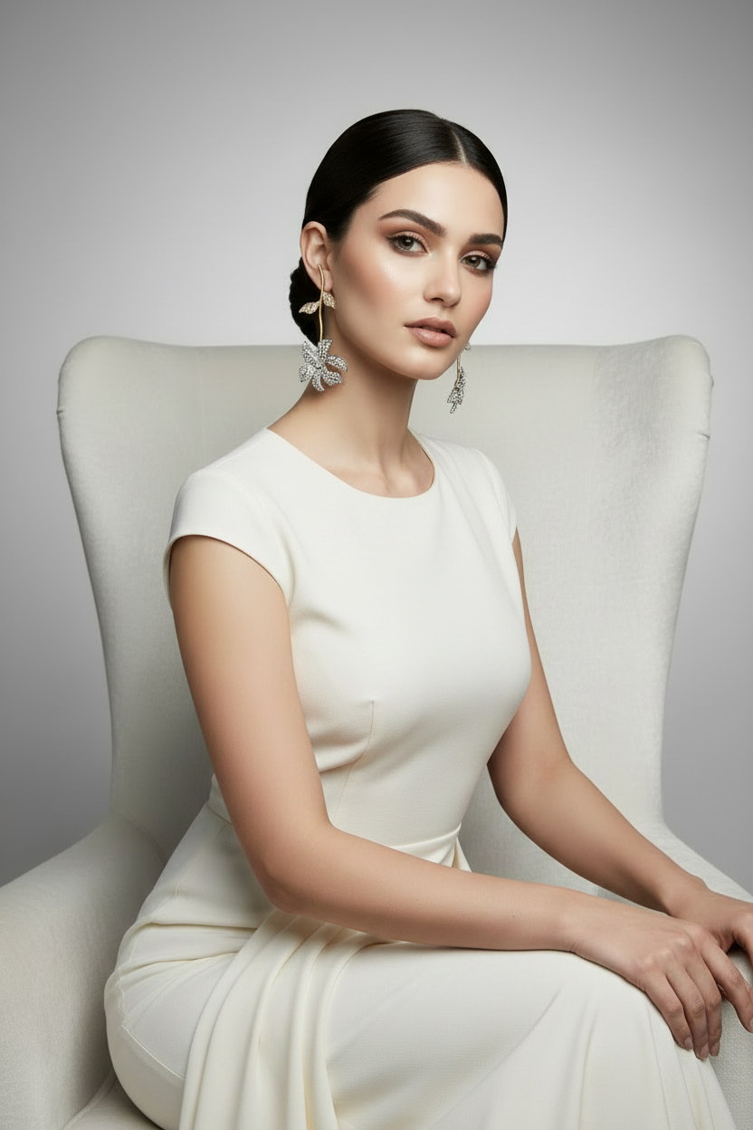 Silver and Gold Floral Drop Earrings