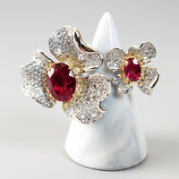 Sterling Silver Ruby Flower Ring and Cuff Bracelet
