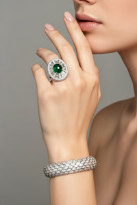 Sterling Silver Green Lily Pad Ring and Diamond Cuff Bracelet