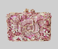 Pink and Gold Floral Crystal Clutch