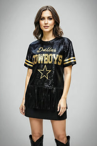 Dallas Cowboys Black Sequin Fringed Shirt