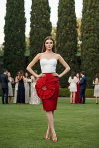 Red 3D Flower Pencil Skirt