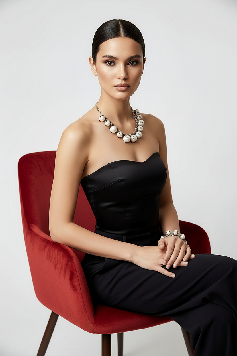 Black and White Embellished Ball Necklace and Bracelet