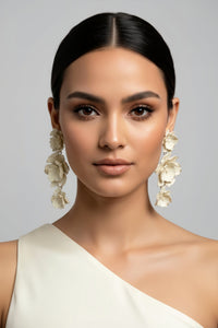 Cream Floral Drop Earrings
