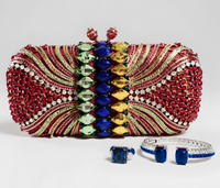 Red Multicolored Crystal Clutch Purse, Sterling Silver Sapphire Ring and Bracelet
