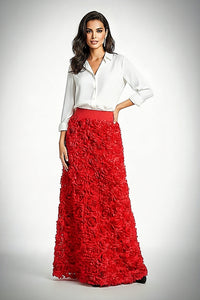 Red 3D Flower Full Length Skirt