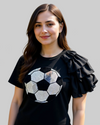Black Sequin Soccer Ball Ruffle Sleeve T-shirt