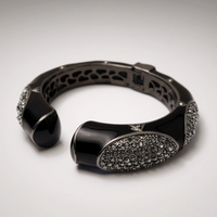 Black Enamel Crystal Pave Cuff Bracelet