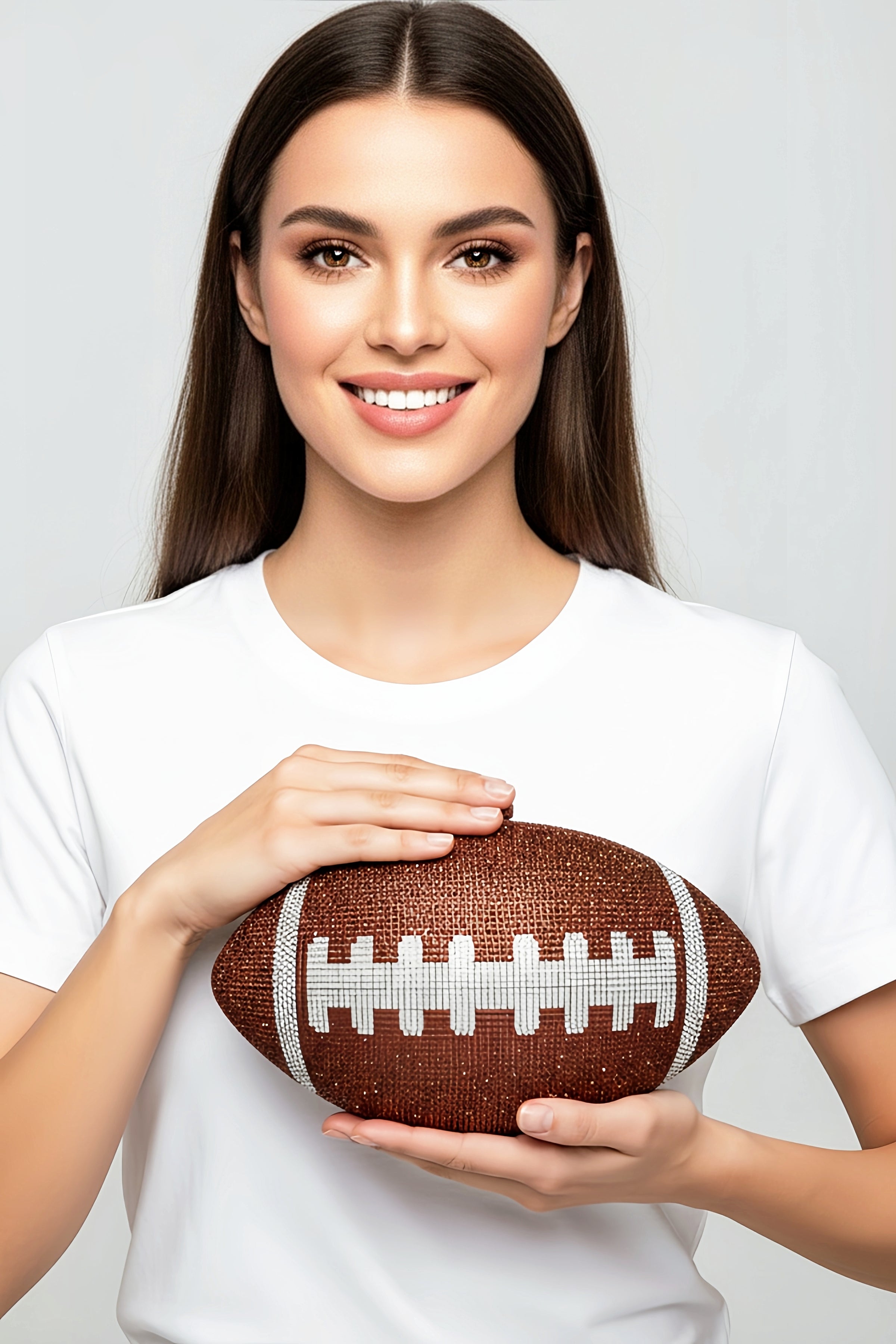Brown Crystal Football Clutch Purse