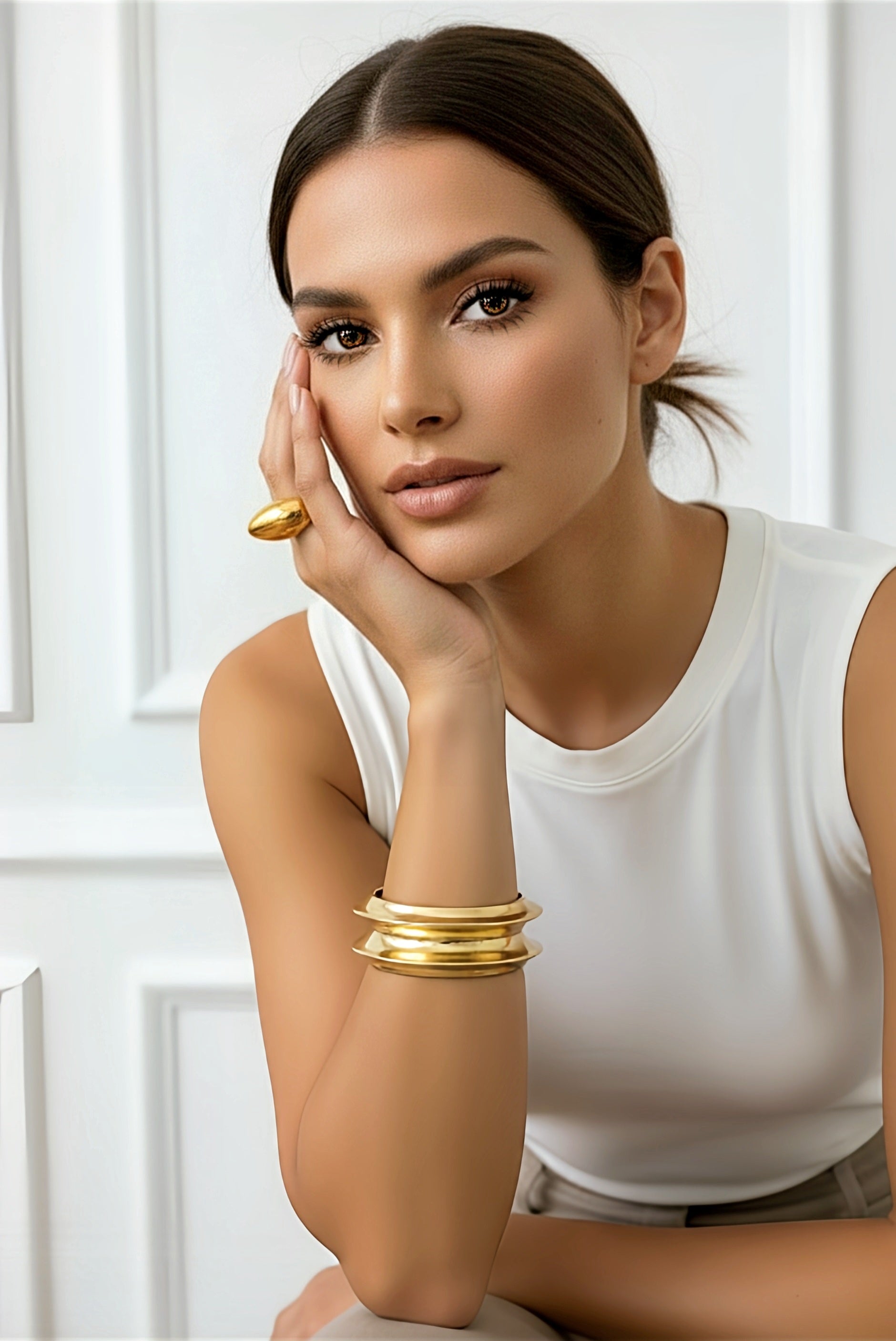 Modern Goldtone Cuff and Ring Combo