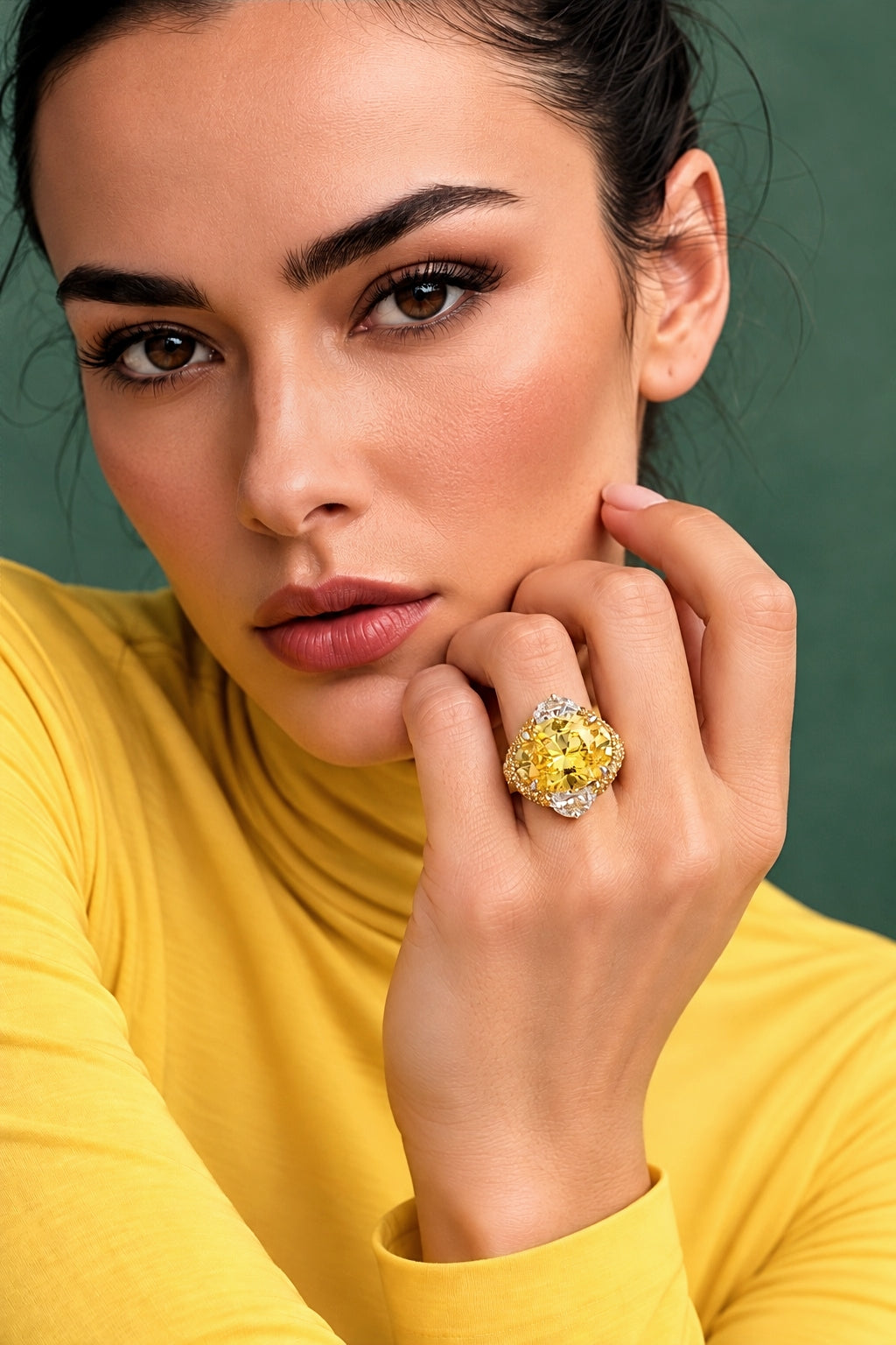 Sterling Silver Yellow Zircon Pave Ring