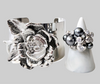 Sterling Silver Cluster Ring and Silvertone 3D Flower Cuff Bracelet