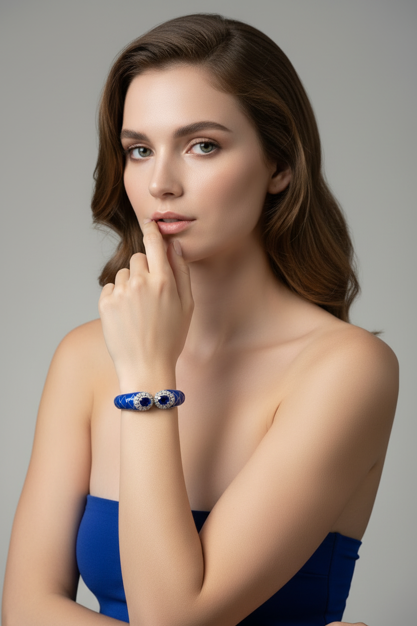 Blue Diamond Enamel Cuff Bracelet