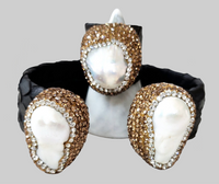 Black Pave Stone Embellished Cuff and Ring