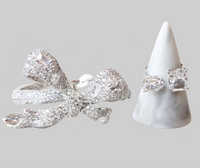 Sterling Silver Diamond Bow Bangle and Open Diamond Ring