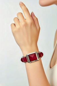 Sterling Silver Red Corundum Geometric Bracelet